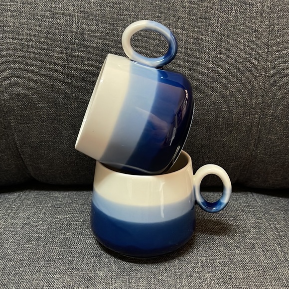 Crate & Barrel Blue Stripped Teapot and Cups Set - Picture 8 of 14